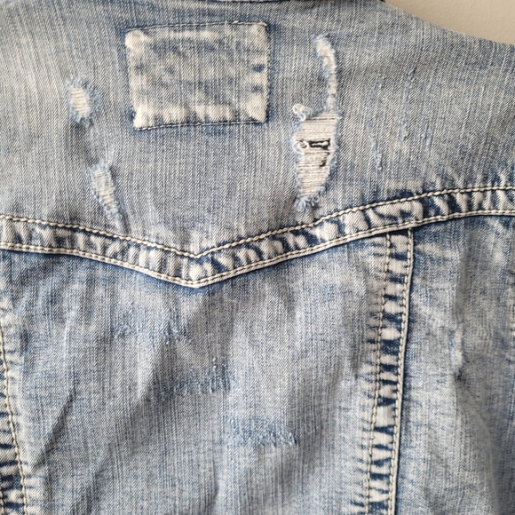 VANITY Jean Jacket Light Washed Distressed Pockets Button Up size Large - Picture 8 of 12